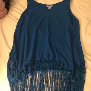 Teal tank top with fringe!